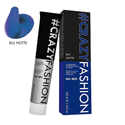 Crazy Fashion - Crema Colorante Semipermanente para el Cabello - Sin Amoníaco, Resorcinol ni PPD - Tintes Temporales para el Cabello - Colorante Noche Azul - Tubo de 100 ml