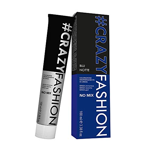 Crazy Fashion - Crema Colorante Semipermanente para el Cabello - Sin Amoníaco, Resorcinol ni PPD - Tintes Temporales para el Cabello - Colorante Noche Azul - Tubo de 100 ml