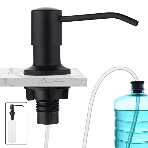 CREA Dispensador Jabón Cocina de Acero Inoxidable, Dispensador Jabon Bajo Encimera con Manguera de Extensión de 1,0 m, Botella de Plástico 500ML, Dispensador de Jabón para Fregadero negro