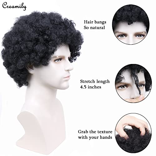 Creamily Pelucas negras de pelo rizado rizado afro corto Pelucas de pelo sintético de aspecto natural suave para hombres