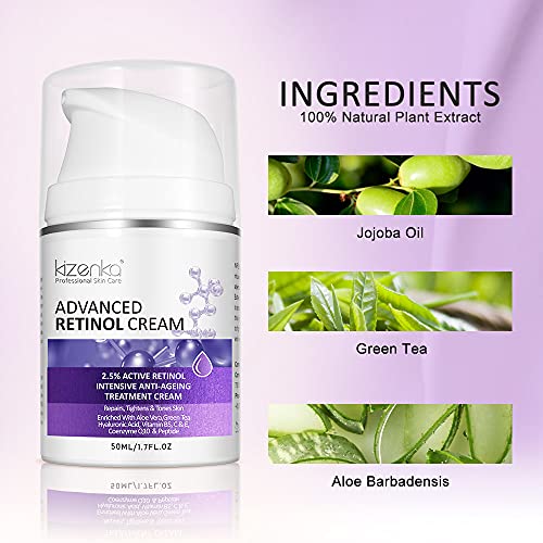 Crema de Retinol, Facial Suero Humectante antiedad con Vitamina C para Suavizar Arrugas, Líneas Finas de Rostro, Piel y Cuello - 50 ml