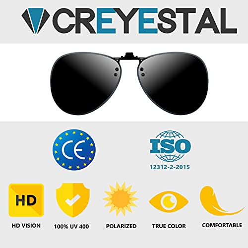 CREYESTAL Clip Gafas de Sol Polarizadas, Clip para Gafas para Sol, Clip Solar, Abatible y Ultraligero, Hombre, Mujer, 100% Anti-UV, Certificado CE