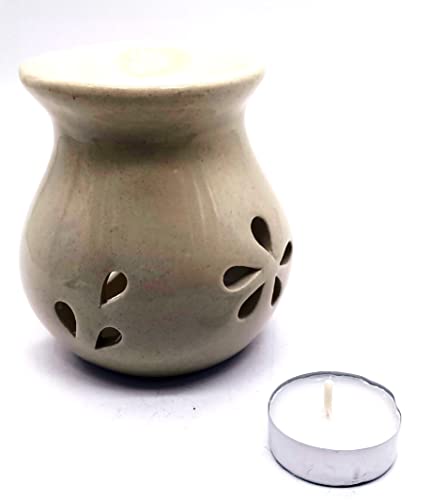 CRIGEMA - Set con aceite esencial Goloka Palo Santo Peruviano, quemador de esencias de cerámica y vela Tealight (vainilla de Madagascar)