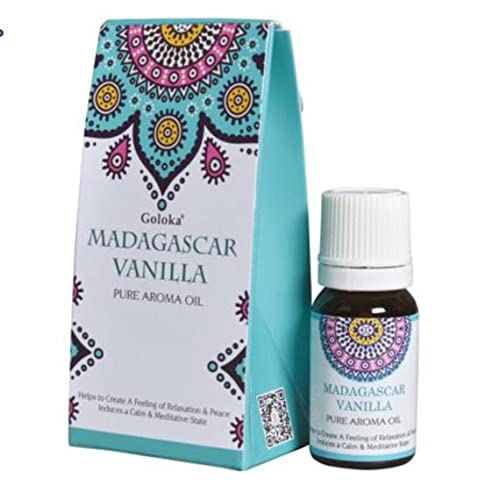 CRIGEMA - Set Goloka aceite esencial vainilla de Madagascar 10 ml con quemador de esencias amarillo de cerámica y vela Tealight