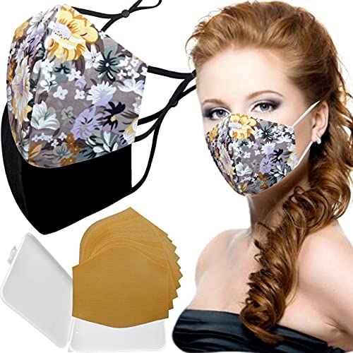 Cussi Mascarilla Mascarillas de Tela Flores Silvestres Negro 100% Algodón Higiénica Homologada Reutilizable Lavable Certificada BFE 99% Pack 2 Mascarillas Filtros Extra 1x Estuche para Mascarillas