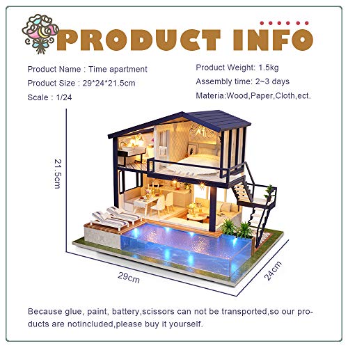 CUTEBEE Miniatura de la casa de muñecas con Muebles, Equipo de casa de muñecas de Madera DIY, más Resistente al Polvo y el Movimiento de música