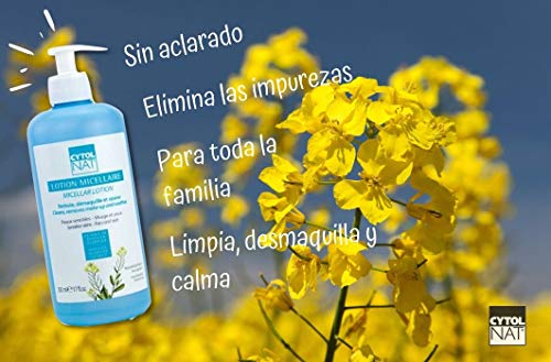 CYTOLNAT® Loción Micelar 500 ml - Limpiadores - Desmaquillante y Calmantes - Piel sensible - Cara y Ojos - Hipoalergénico - Sin Perfume.