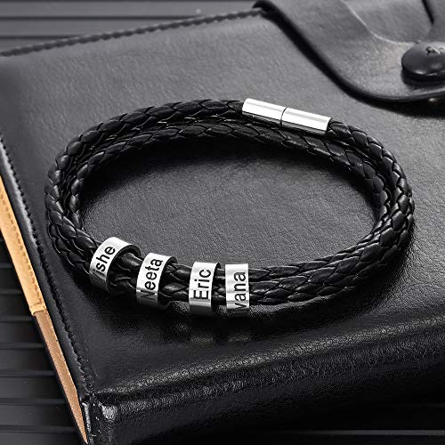 DaMei Personalizada Pulseras para Mujer Cuero con 1-4 Nombre para Familia Pareja Brazalete Plata Hombre Mujer Pulsera de España - Ideas Regalo para Hombre da Cumpleaños Navidad