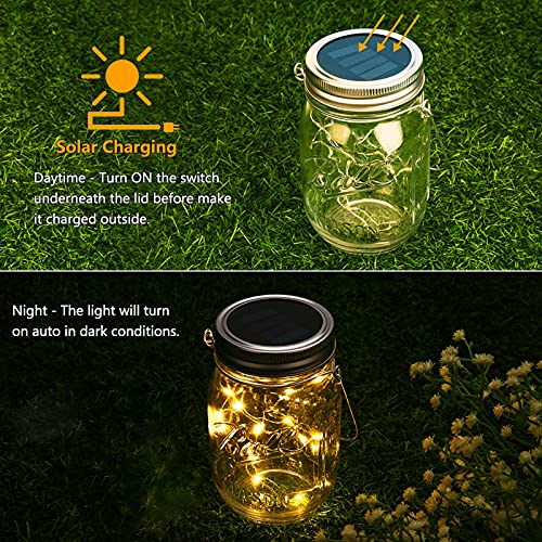 DazSpirit 2 piezas de lámpara solar para tarro de albañil, 20 LED linterna solar para exteriores, lámpara solar impermeable para decoración interior al aire libre, jardín, fiesta, balcón, Navidad