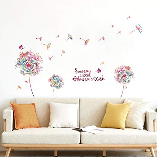 decalmile Pegatinas de Pared Diente de León Vistoso Vinilos Decorativos Inspiración Frases Letras Mariposas Adhesivos Pared Dormitorio Salón Oficina