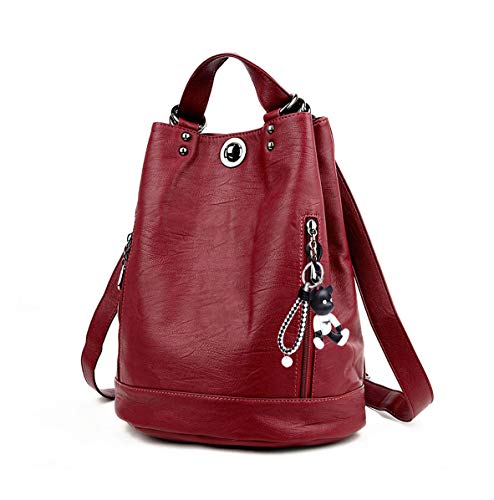 DEERWORD Mujer Bolsos Mochila Vestir Antirobo Pequeña Cuero Hombro Piel de PU Casual Bandolera Burdeos