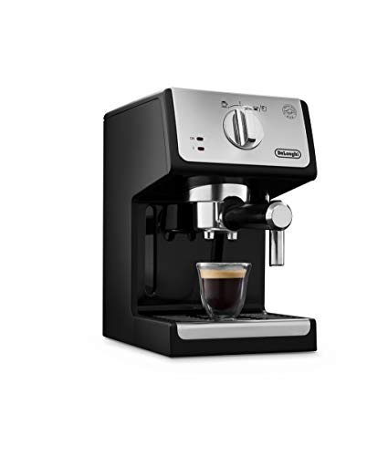 De'longhi ECP 33.21- Cafetera de Bomba Tradicional para Espresso y Cappuccino, para Café Molido y Monodosis, 2 Tazas Simultáneamente, Depósito de Agua de 1.1 l, 1100 W, Negro y Plata