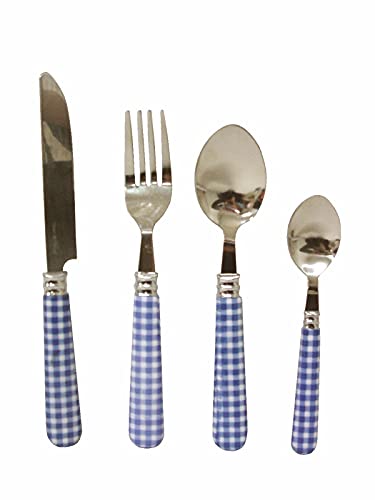 Desconocido CUBERTERIA 24 Cubiertos Cuchara Tenedor Cuchillo CUCHARILLA Vichy Azul