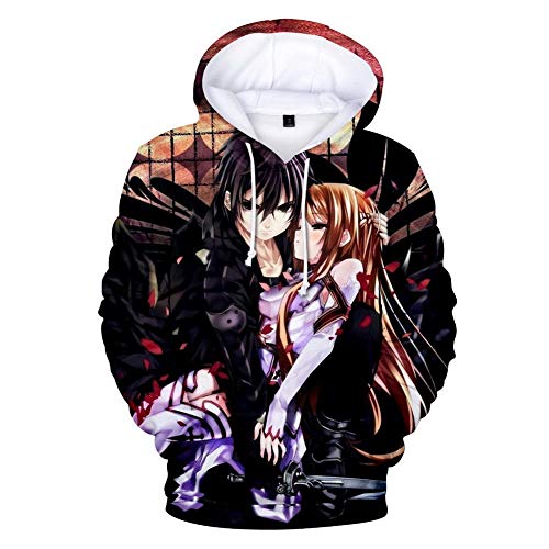 Desconocido Sudadera con Capucha Anime Sword Art Online Sudadera con Capucha para Hombres Y Mujeres Chaqueta Negra 3XL