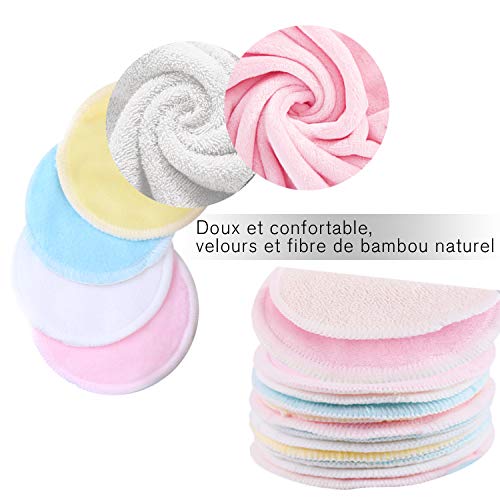 Desmaquillador de fibra de bambú 丨 16 piezas + 2 bolsas de lavandería 丨 Desmaquillador de fibra de bambú orgánico natural elimina fácilmente el maquillaje facial, no genera bacterias, super suave