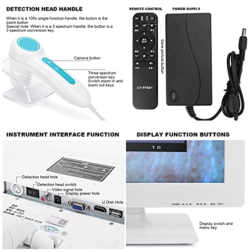 Detector de cuero cabelludo Analizador de piel capilar, Máquina analizadora de folículos capilares de cuero cabelludo de alta definición de 15'' 100X Detección digital de la salud de la piel(EU)
