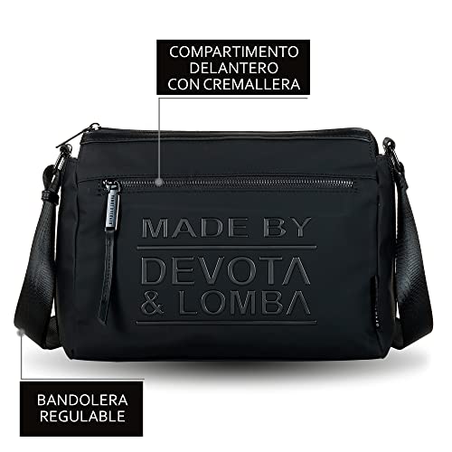 Devota y Lomba. Bolso Bandolera Mujer. Bolsos de Mujer Bandolera. Bolso Calidad. Cremallera. Mediano Impermeable. Idea Regalo. Bolsos para Diario. 29 x 13 x 20 cm. Made 403 Color Negro