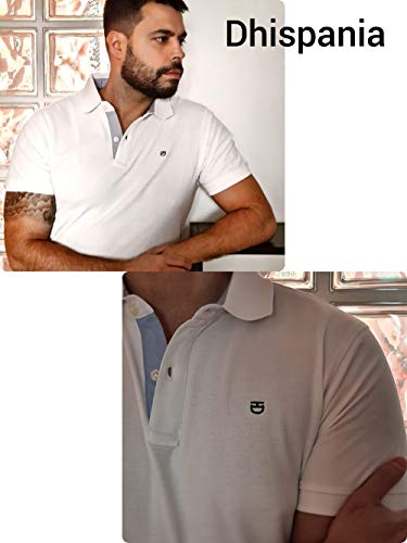 dhispania-Polo de Hombre Manga Corta- Regular fit (Blanco, 3XL)