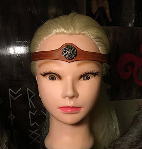 Diadema De Cuero PU, Tocado Medieval Steampunk Retro Hombres Mujeres Diadema Vikingo Pirata Samurai para Cosplay Halloween Stage Show,Marrón