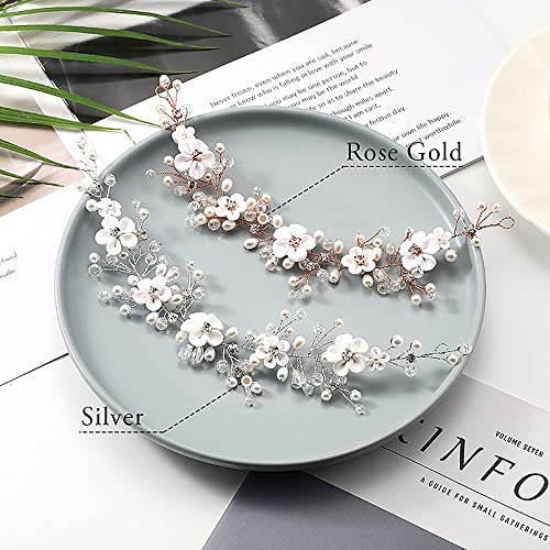 Diadema de Flores Corona Flores Tocados de Boda ,Guirnaldas Corona Pelo Novia Tiara ，Cristal con Perlas Bridal Hair Vine Joyas para el Cabello, Tocado Novias Accesorios para Boda Fiesta Velada