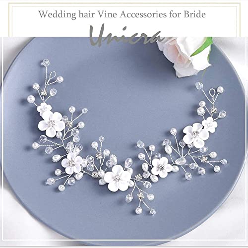 Diadema de Flores Corona Flores Tocados de Boda ,Guirnaldas Corona Pelo Novia Tiara ，Cristal con Perlas Bridal Hair Vine Joyas para el Cabello, Tocado Novias Accesorios para Boda Fiesta Velada