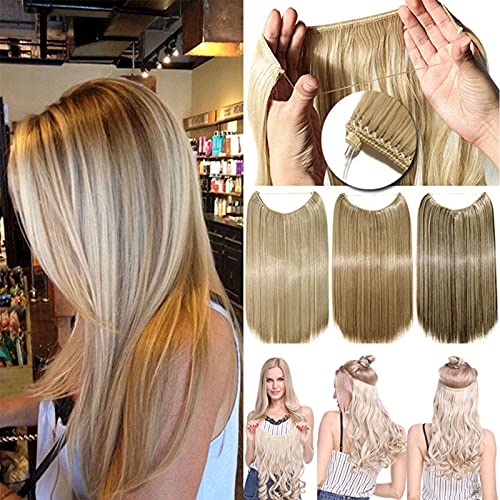 Diadema secreta Wire in Extensión de cabello natural pedazo de cabello Banda elástica Hair Extensions Ombre 50cm Rizado Marrón claro a rubio arenoso