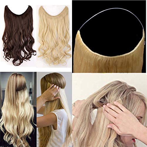 Diadema secreta Wire in Extensión de cabello natural pedazo de cabello Banda elástica Hair Extensions Ombre 50cm Rizado Marrón claro a rubio arenoso