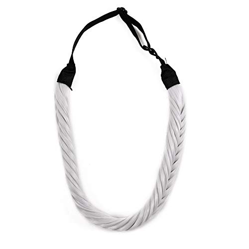 Diadema trenzada de pelo sintético con cola de pez ancha Trenzas trenzadas Grueso Esponjoso Elástico Elegante Accesorio de boda Trenza Diademas 45g Gris plateado