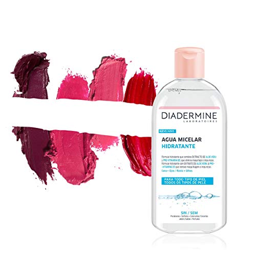 Diadermine - Agua Micelar Hidratante, 400 ml, fórmula con Aloe Vera, elimina suavemente el maquillaje de cara y ojos, piel limpia, purificada e hidratada