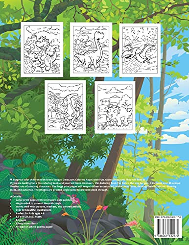 Dinosaur Coloring Book: Giant Dinosaur Coloring Book For Kids Ages 4-8, Boys And Girls | Dino Coloring Book For Children