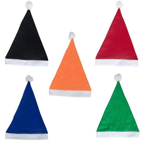 DISOK Lote de 50 Gorros de Papa Noel de Colores Surtidos - Gorros de Papa Noel para Navidad Muy Baratos, Originales de Colores