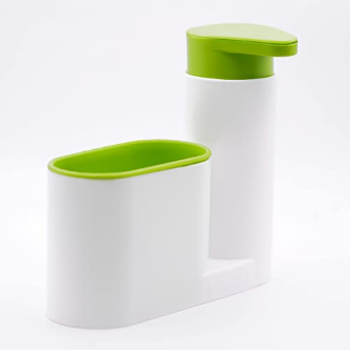 Dispensador de jabón con Compartimento para Estropajo, dosificador con depósito, 200ml de Capacidad, Organizador de Cocina de abs para Estropajo de Cocina y baño, Recargable, Lavable, Reutilizable