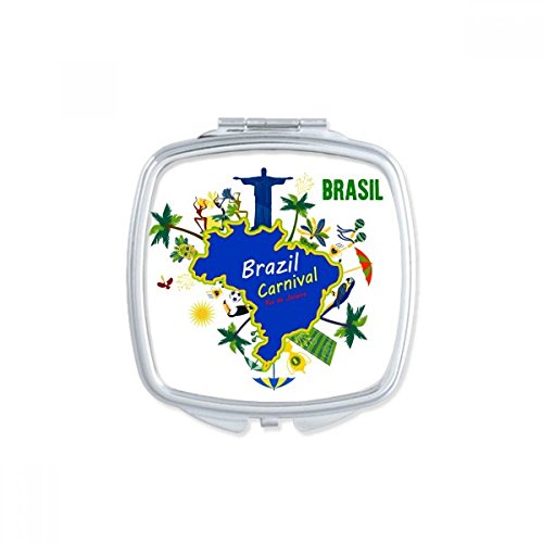 DIYthinker Espejo de Bolsillo Lema Monte Corcovado Brasil Mapas de Brasil Carnaval de Río de Janeiro Plaza Maquillaje Compacto Espejos Portable Pequeño Mano