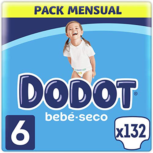 Dodot Pañales Bebé-Seco Talla 6 (+13 kg), 132 Pañales con Protección Antifugas, Pack Mensual