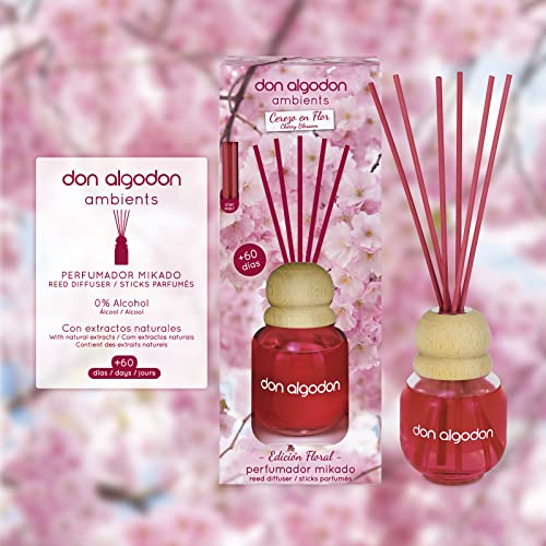 Don Algodon Ambients - Ambientador Mikado Cerezo En Flor. Difusor con Varillas de ratán. 60 ml, (2 ud.)