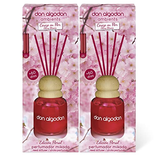 Don Algodon Ambients - Ambientador Mikado Cerezo En Flor. Difusor con Varillas de ratán. 60 ml, (2 ud.)