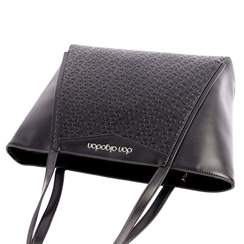 DON ALGODON Bolso de Mujer Shopper Ariadna, Negro, 32cm(Ancho) x 14cm(Fondo) x 26cm(Alto)