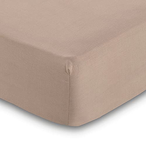 DON DESCANSO-Juego de Sábanas 3 Piezas Atenea Beig para Cama de 135cm. Set de sábanas (1xBajera, 1xEncimera y 1xFunda de Almohada) Tejido Polycotton Suave y Transpirable. Lavable 30º y Fácil Planchado