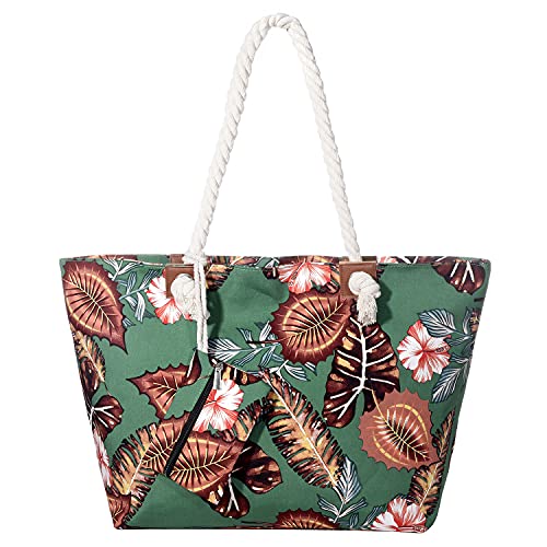 DonDon Bolso de playa grande impermeable con cremallera Flower Garden