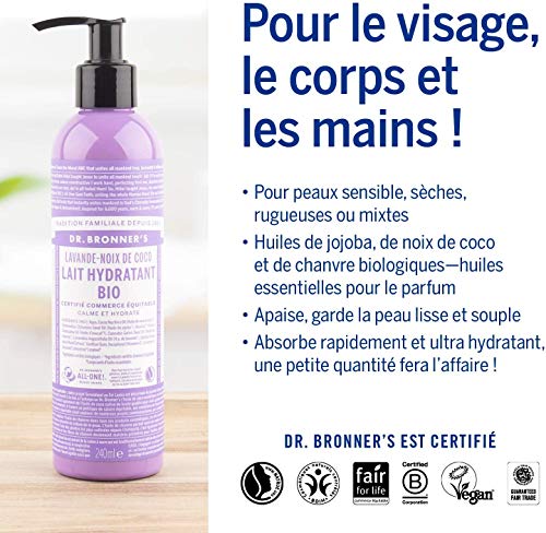 Dr. Bronner 's bio Loción Corporal Estilos Aroma de cultivo ecológico), sin perfume Vegano, no aditivos, certificado de Comercio Justo