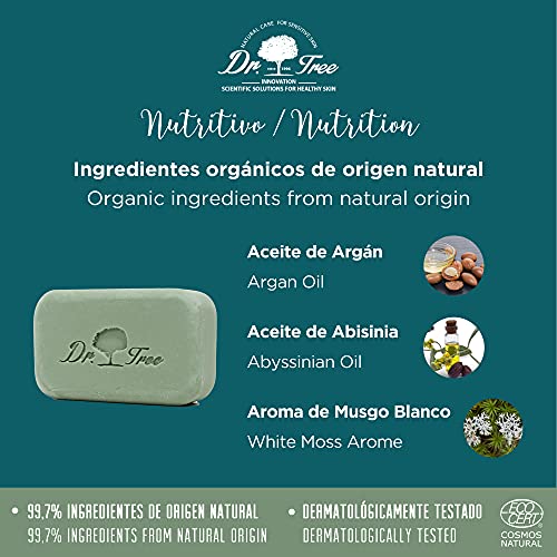 Dr. Tree Gel Sólido Ecológico Nutritivo | Especial Piel Sensible | Refuerza el Microbioma | ECOCERT. 99,7% Ingredientes Naturales | Aceite de Argán Bio y Manteca de Cacao | Vegano Sin Plástico. 120gr