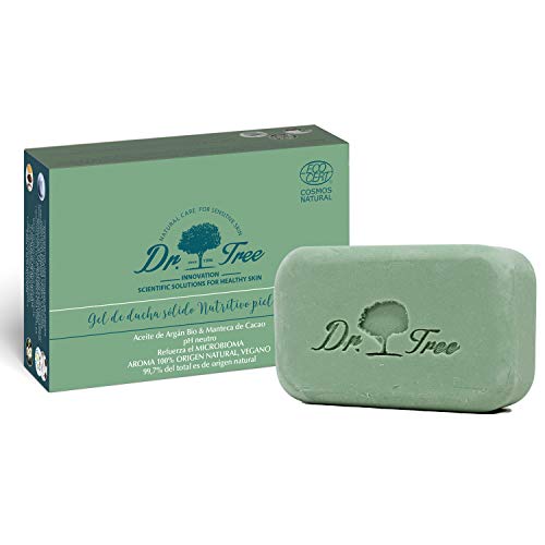 Dr. Tree Gel Sólido Ecológico Nutritivo | Especial Piel Sensible | Refuerza el Microbioma | ECOCERT. 99,7% Ingredientes Naturales | Aceite de Argán Bio y Manteca de Cacao | Vegano Sin Plástico. 120gr