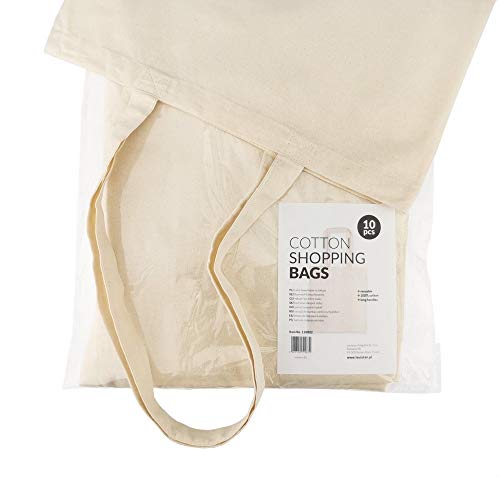 D.RECT 110822 LEVIATAN Set de 10 Bolsa de algodón Natural con Asas largas, 38x42, Bolsa de Yute, Densidad 145gr/m2, Color Natural, big