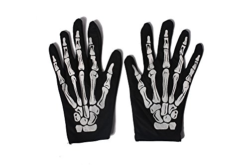 Dress ME UP - RH-004-white Guantes Halloween Negros Esqueleto Huesos Muerto rockero Rockabilly Motorista