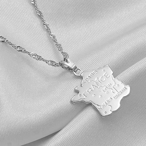 DSHT Florence Map - Collar con colgante para mujer (plata francesa), diseño de mapamundi