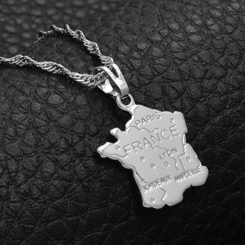 DSHT Florence Map - Collar con colgante para mujer (plata francesa), diseño de mapamundi