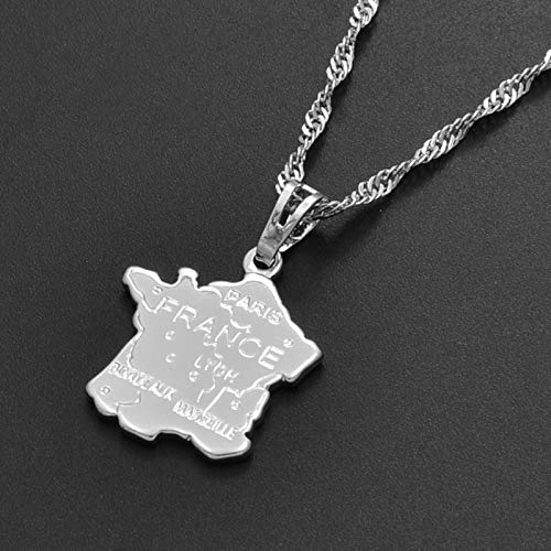 DSHT Florence Map - Collar con colgante para mujer (plata francesa), diseño de mapamundi