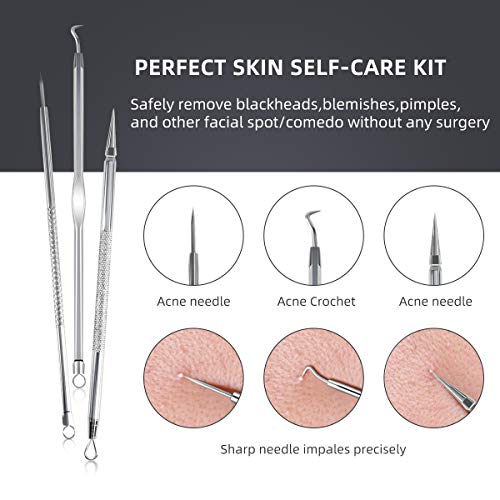 DUcare Juego de 9 Piezas de Blackhead Remover Kit y Pinzas de Depilar para Acné Puntos NegrosPin Spot Extractor aguja Pinzas de cejas