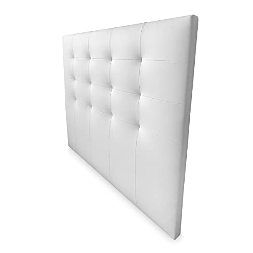 DUÉRMETE ONLINE 160 x 120 cm (Cama de 150) Cabecero París Acolchado | Tapizado en Polipiel de Alta Gama | Medidas, Madera, Blanco