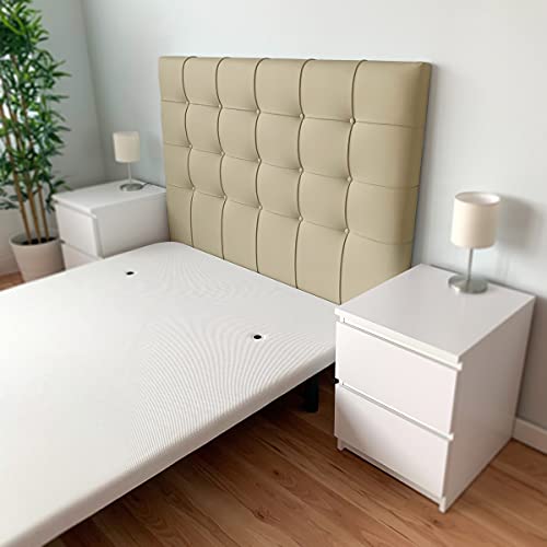 DUÉRMETE ONLINE Cabecero Roma con Acolchado Botones | Tapizado en Polipiel de Alta Gama | Medidas 135 y 140, Madera, Beige, 145 x 120 cm (Cama 135/140)